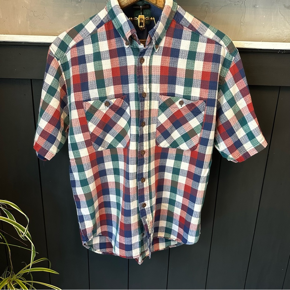 Baxter Natural Clothing Cotton Plaid‎ Short Sleeve Button Down Shirt Size Med